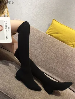 

Knee-over-knee boots Women 2019 New Autumn Socks Elastic Slender Mesh Red Thick-heeled Point-toed Socks Autumn Knitted Boots