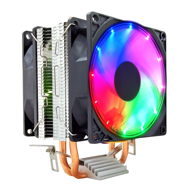 Снеговик PWM кулер процессора 2 тепловые трубки 4Pin 90 мм RGB тихий радиатор для ПК Intel LGA 775 1150 1151 1155 1366 Вентилятор охлаждения процессора AMDAM2 AM3 - Цвет лезвия: Multicolored LED2fan