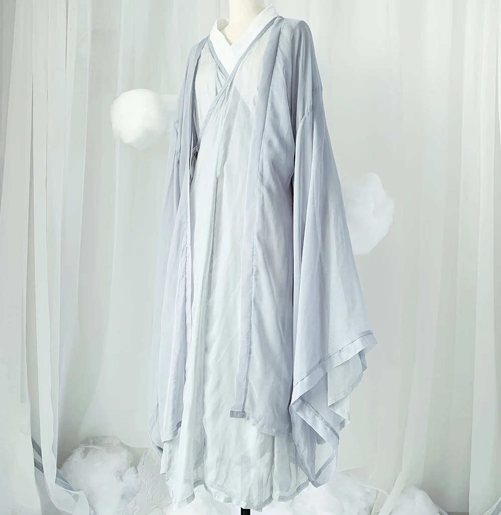 Hanfu/Повседневная Женская рубашка Hanfu в китайском традиционном стиле с большим рукавом, сказочное шифоновое винтажное трикотажное платье для девочек, комплекты серого цвета