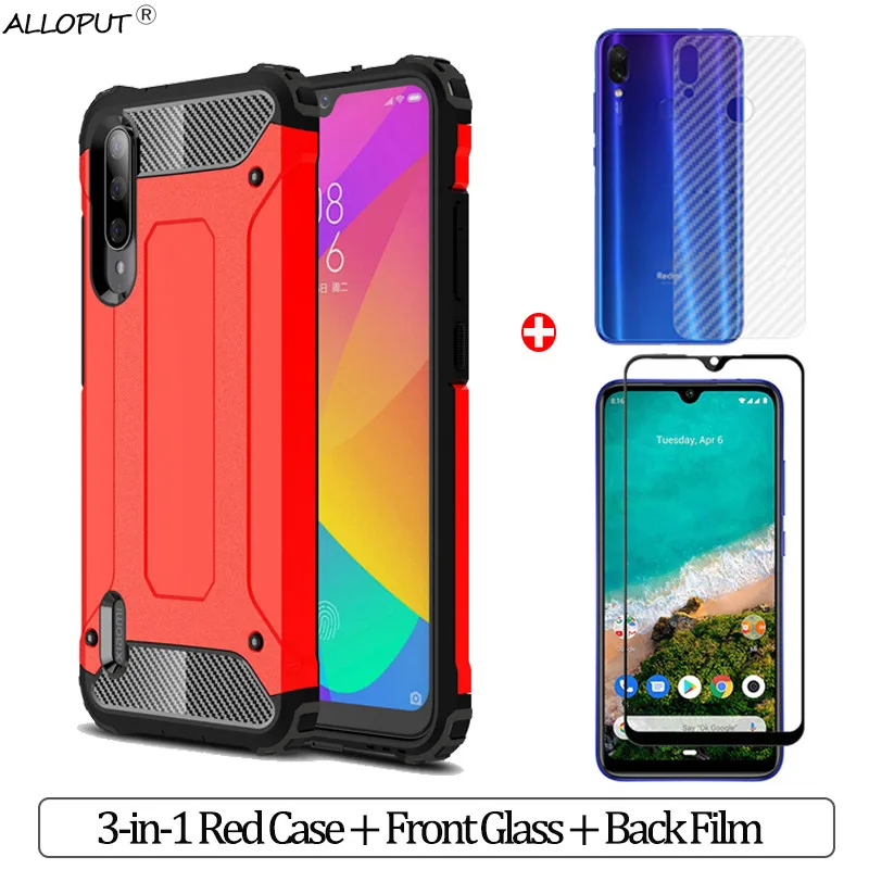 3-в-1 фронтального+ задней панели стекло xiaomi mi a3 чехол на ксиоми ми а3 чехол анти-противоударный Бампер Защитный чехол xiaomi mi a3 чехол для mi a3 xiomi mia 3 чехол сяоми ми а3 чехол ми а3 чехол - Цвет: 3-in-1 Red Case2