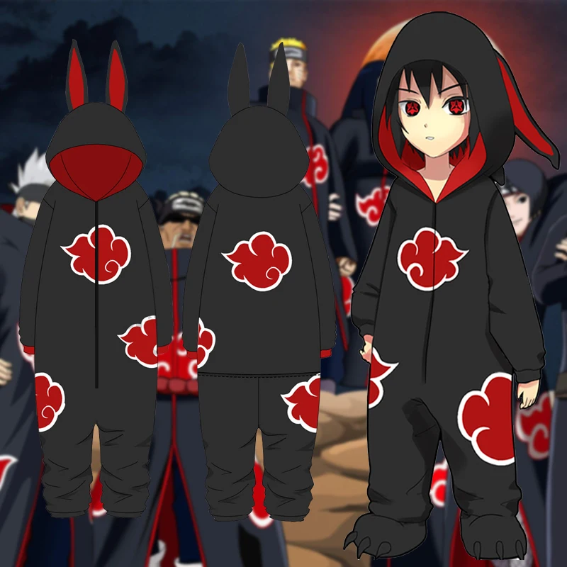 Anime Naruto Akatsuki Uchiha Itachi Cosplay Costumes Sharingan Red Cloud Pattern Jumpsuits Thicken Cotton Pajamas Bathrobe Suit