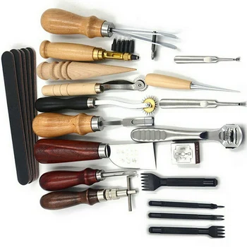 

19x Vintage Handmade Leathercraft Stitching Sewing Metalworking Woodworking Kit