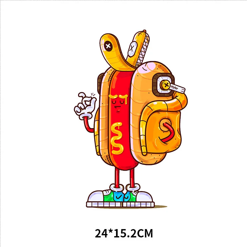 Funny cartoon food pattern burger fries pizza heat transfer vinyl patch iron badge decoration accessory on kids clothes 