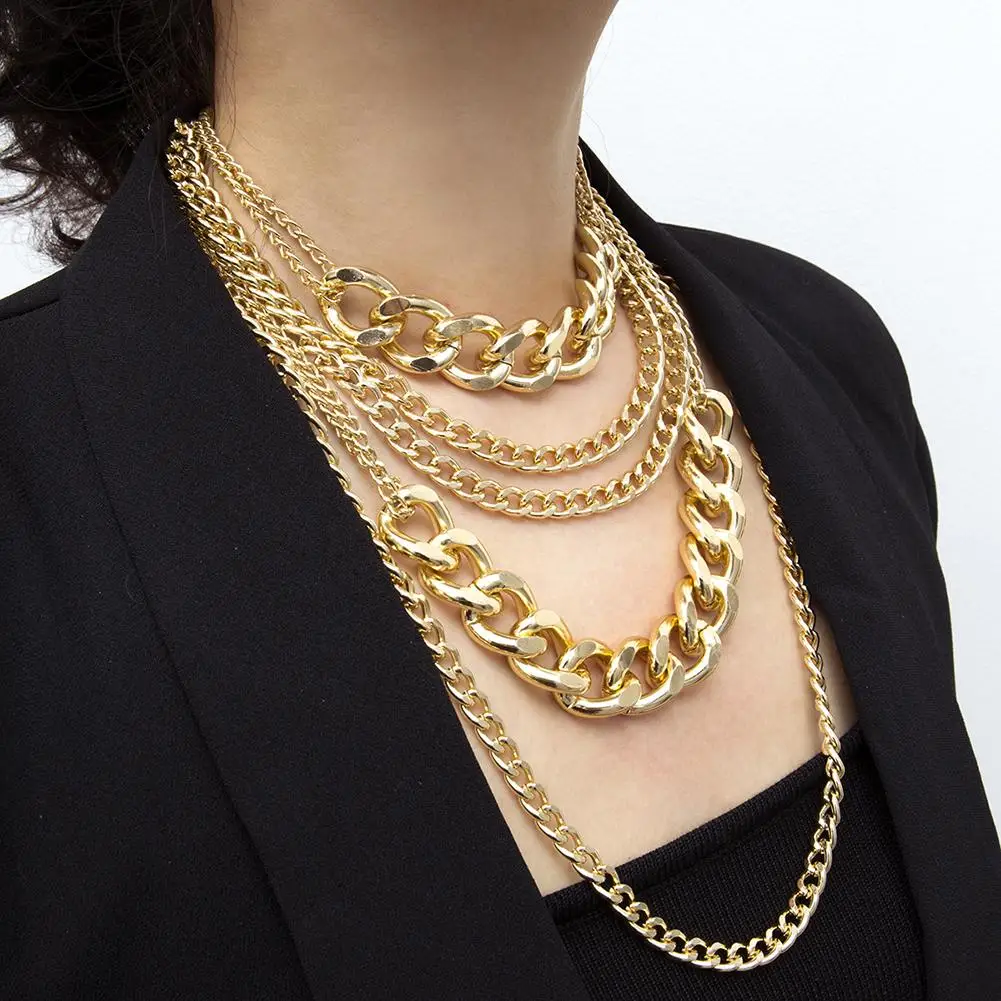 Punk Women Multi-layer Curb Chain Statement Necklace Rock Hip-hop Jewelry Gift necklace for women бижутерия для женщин 2020 |