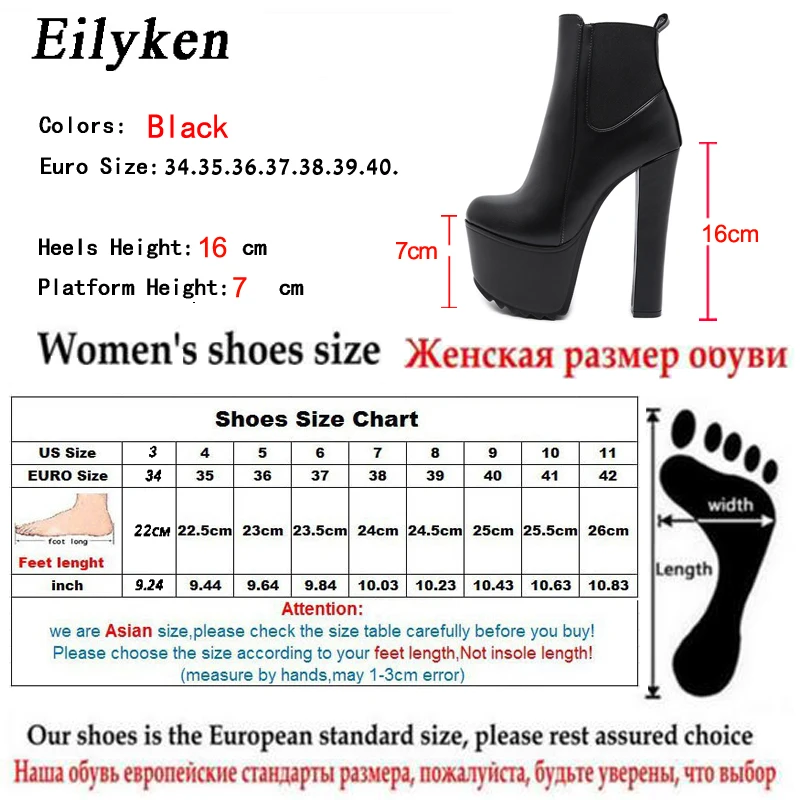 EilyKen/ботинки из искусственной кожи на высоком каблуке; зимние женские ботильоны; модные женские ботинки на платформе и толстом каблуке на молнии; размеры 34-40