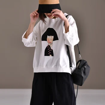 

Printed seven-cent sleeve round neck T-shirt