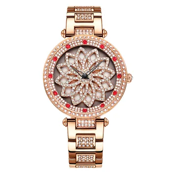 

Fashion Rotating flowers Dial Women Watches Luxury Brand Stainless Steel Diamond Ladies Watch Flower female wrist watch Relogio