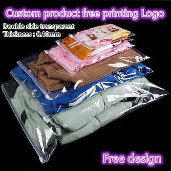 

200PCS Custom Free Print Logo transparent Plastic Bag Apparel Reusable Ziplock Bag sockes Towel T-Shirt Clothes Dress Bags