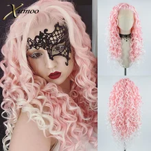 White Pink Kinky Curly Synthetic Lace Front Wig Ombre Blonde Long Deep Wave Wigs Cosplay Party Wigs For Drag Queen Women
