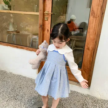 

2020 Spring New Girl Korean Suspender Vest Dress Princess Girl Aline Dress Todler Girl Spring Clothes Blue Plaid Baby Kids Dress