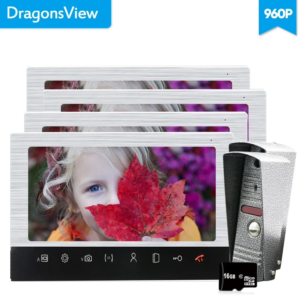 Dragonsview 960P 4 Wires Video Intercom Motion Doorphone 10 Inch Call Panel Voice Message AHD Motion Detection Record Day Night