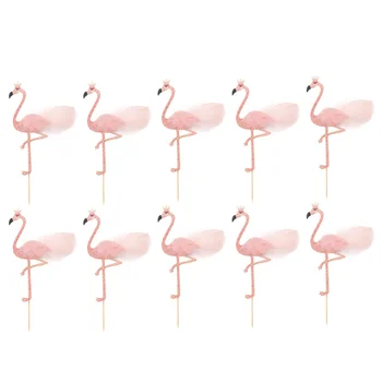 

5pcs Flamingo Decor Cake Topper Feather Shining Dessert Fruit Insert Card for Festival Party Gathering