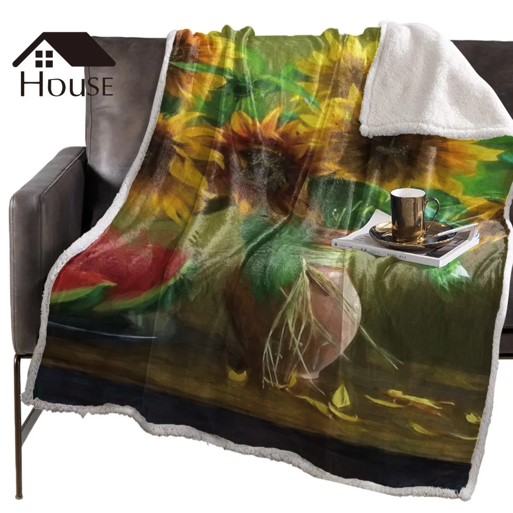 BIGHOUSES Throw Blanket Still Life And SunflowerBlankets Fleece Blankets Winter Blanket