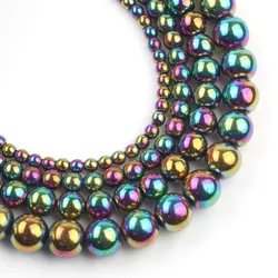 Faceted Silver Plated Rose Gold Hematite Natural Stone Beads for Jewelry Making - Round Loose Beads in Various Sizes (Multicolor Round)