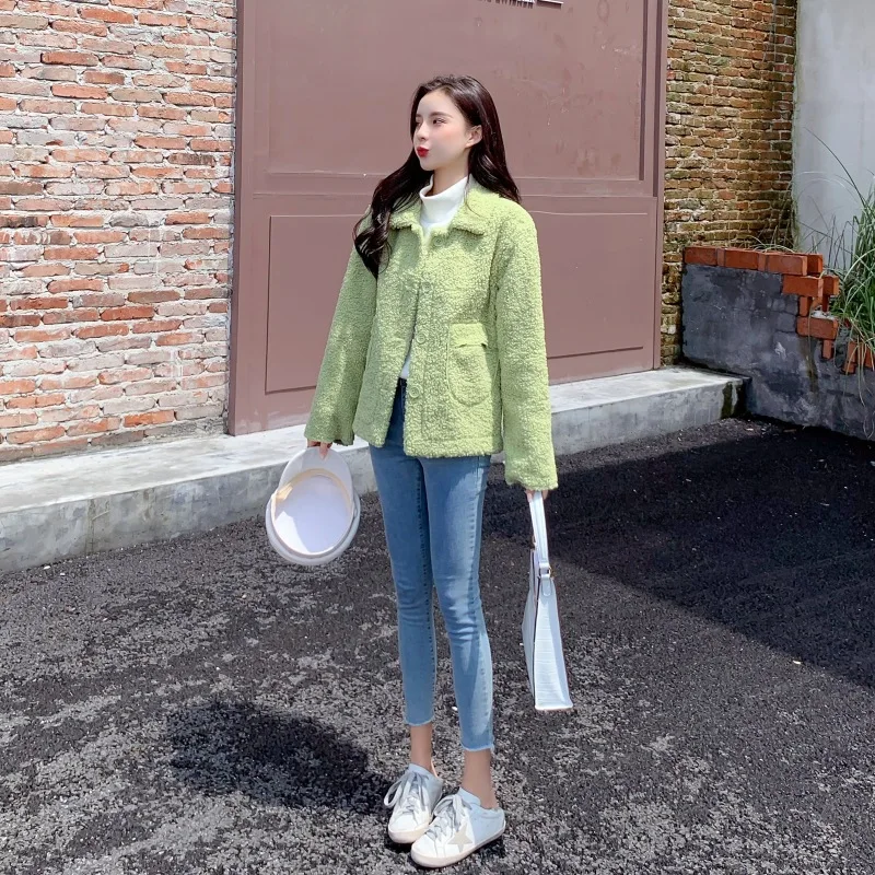 

Photo Shoot 2019 Autumn And Winter New Style Korean-style Woolen Jacket Women's Graceful Fur Lambs Wool Coat