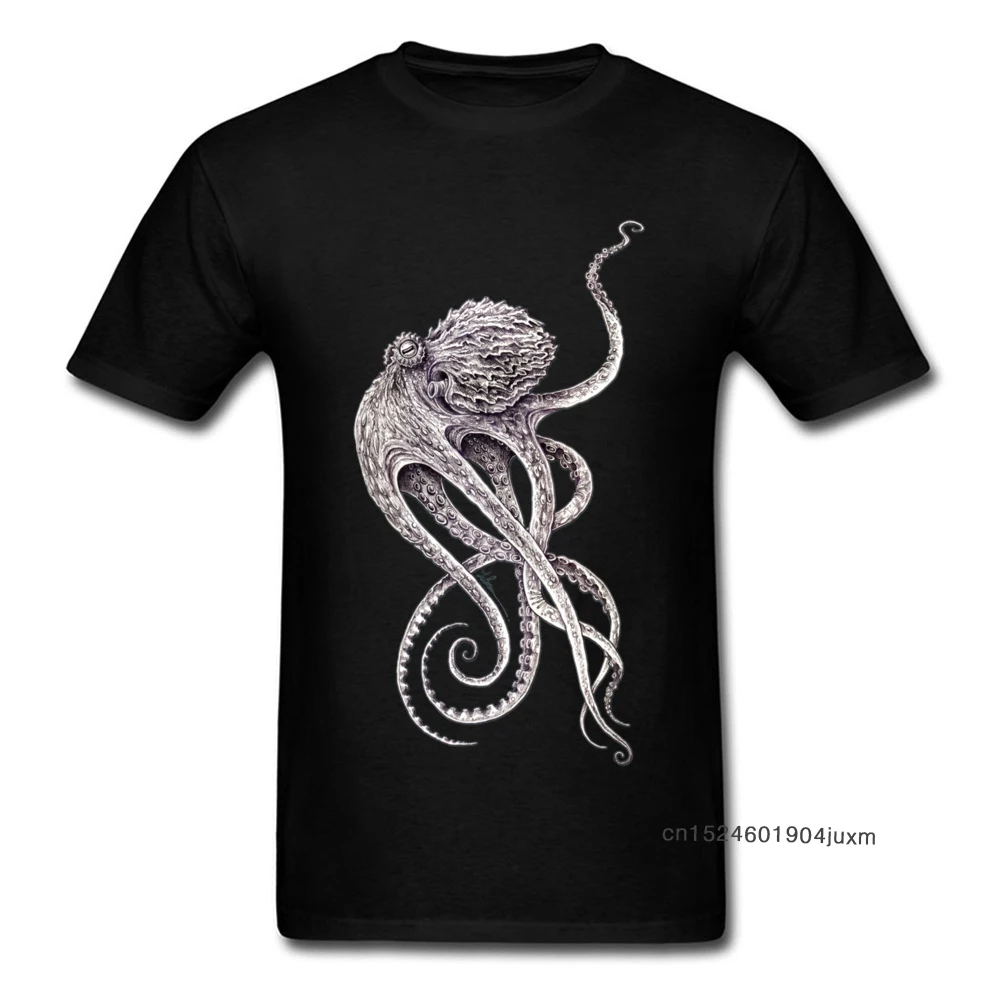 Retro Black T-shirt Men Elegant Octopus Print T Shirt Steampunk Tops Tees Personalized Short Sleeve TShirt Father Day Gift Cloth