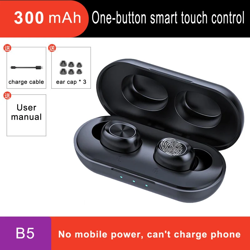 B5 V9 Bluetooth 5,0 наушники беспроводные наушники 8D стерео Спортивные Беспроводные наушники мини наушники гарнитура с двойным микрофоном 2000 мАч коробка - Цвет: B5