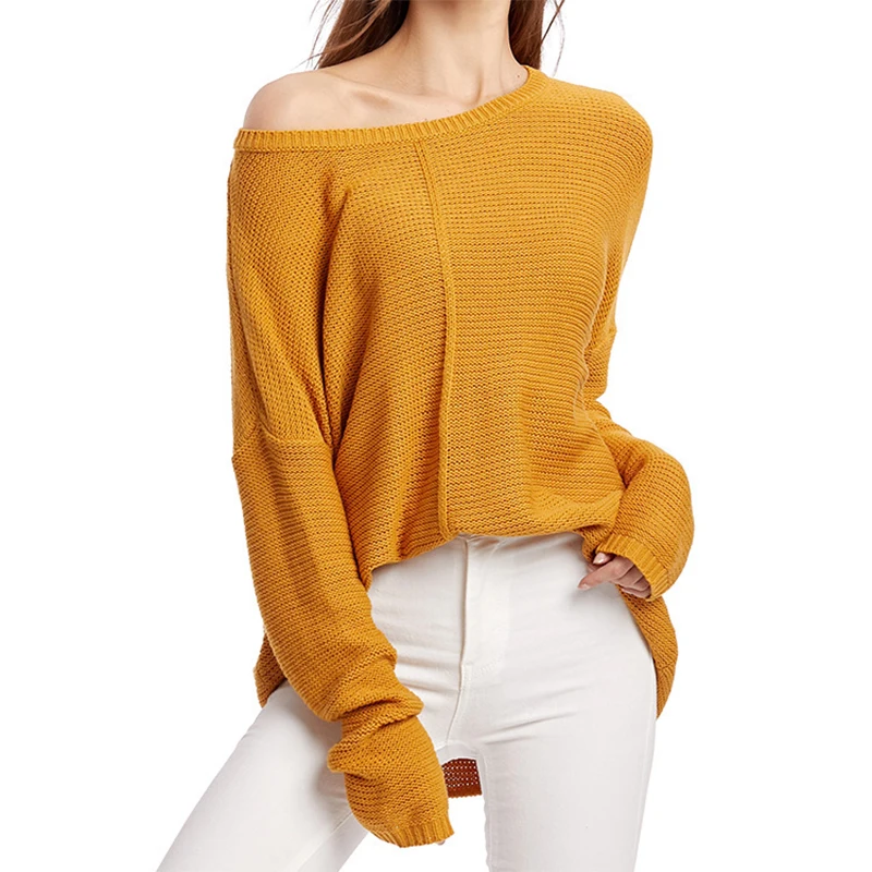 

NEW Write Sweater Women Knit Off Shoulder Oversize Loose Pullover Sweater Mujer Jumper Autumn Full Sleeve Casual Women Clothes