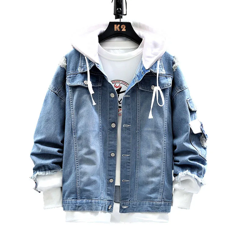 Fashion Spring Chaquetas Hombre Jeans For Men Plush Handsome False Two Denim Jackets Korean Casual Jaqueta Masculina