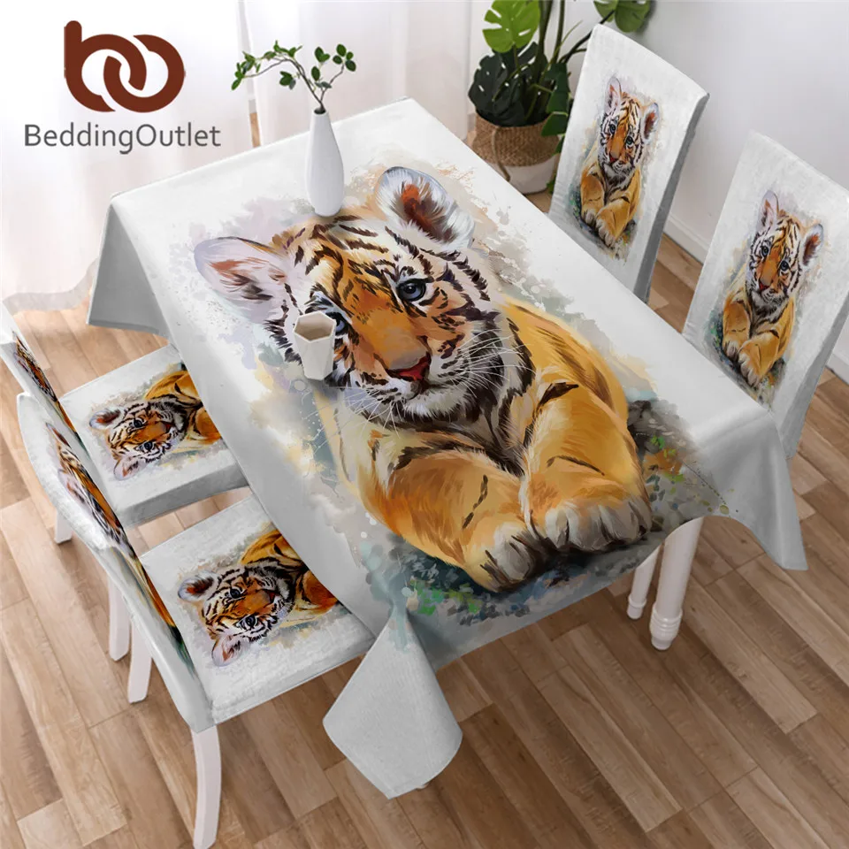 Скатерть BeddingOutlet с изображением тигра прямоугольная круглая обеденная скатерть