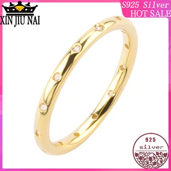 

100% Sterling Silver 925 Fashion Women Simple Love Ring Single circle inlaid romantic 18k gold wheel diamond rings for women