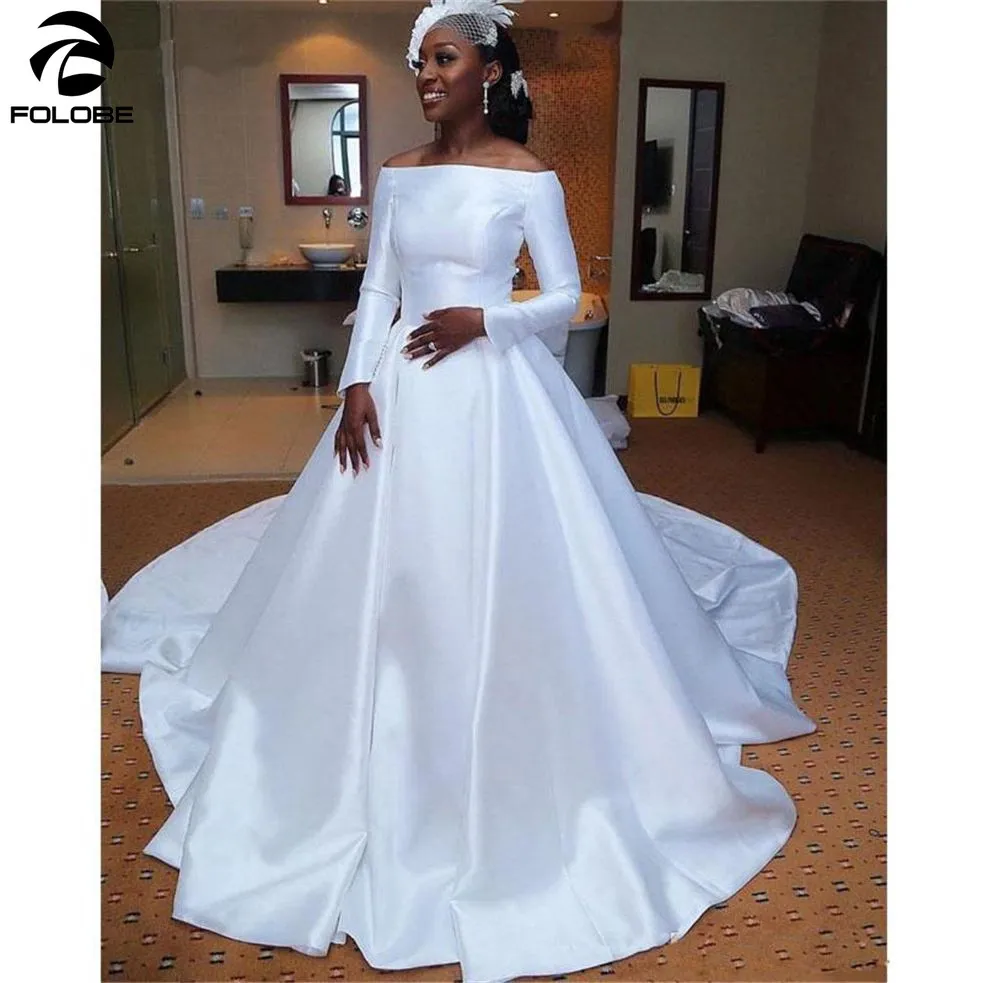 Vintage Simple African Long Sleeves Wedding Dresses Satin Off Shoulder Plus  Size Wedding Dress Bridal Gowns Vestidos De Noiva - Wedding Dresses -  AliExpress