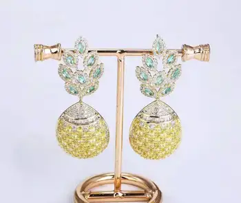 

Wholesale European and American heavy industry micro zircon pineapple tricolor Earrings Fashion atmosphere exaggeration fruit pi