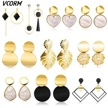 VCORM caliente coreano Vintage oro acrílico gran gota pendientes para mujeres 2019 joyería de moda declaración nuevo Metal único pendiente colgante