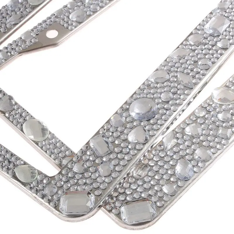 31x16,2 см 2 серебряный металлический Алмазный Блестящий Защитный чехол для номерного знака с кристаллами