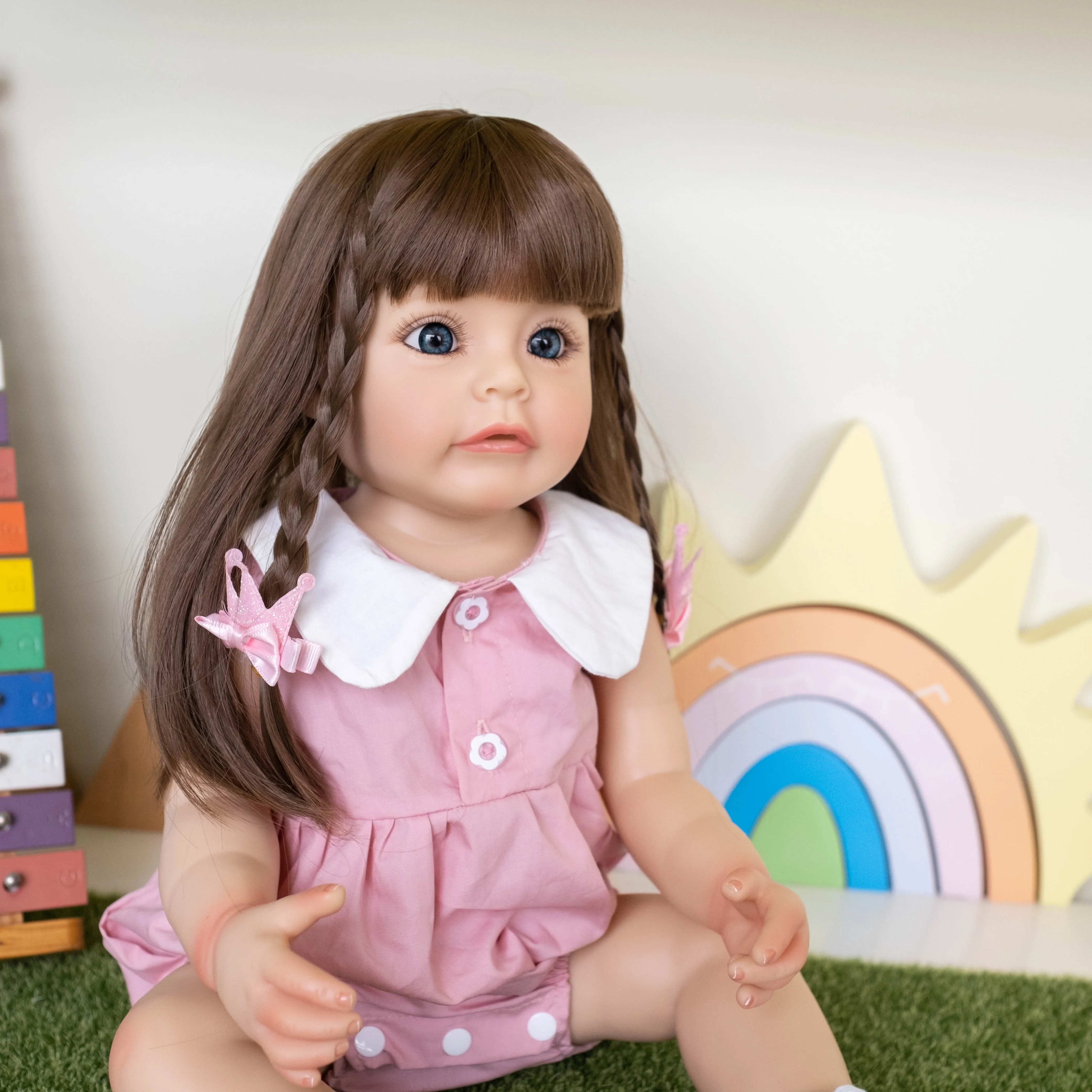 

22 Inch Reborn Toddler Girl Princess Sue-Sue Full body Silicone Baby Dolls long hair Sue-Sue Bath Toys Playmate Bonecas