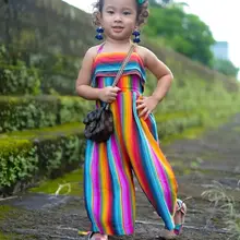 Модный детский комбинезон в полоску для маленьких девочек, штаны-шаровары, комбинезон одежды снаряжение, разноцветные комбинезоны для девочек, верхняя одежда