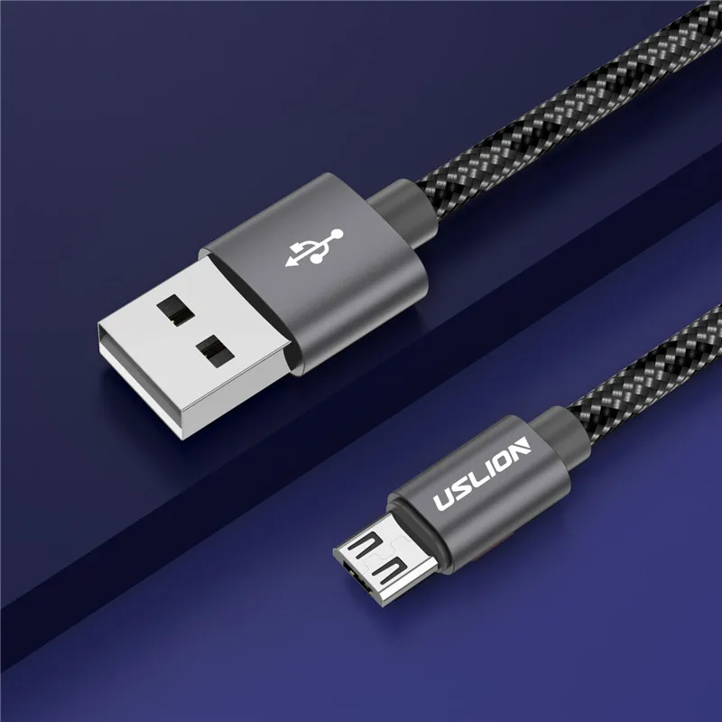USLION Micro USB кабель для Xiaomi Redmi Note 5 pro 4x Быстрая зарядка USB Дата-кабель для зарядки Шнур зарядное устройство через Micro USB для samsung S7 - Цвет: Серый