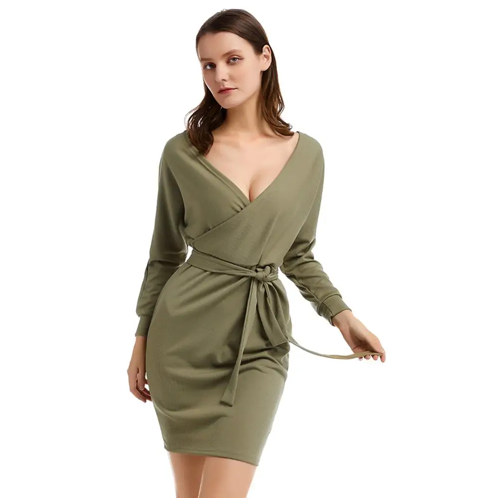 Green Bikitique, с v-образным вырезом, летучая мышь, длинный рукав, рюкзак, бедра, мини, вязанное, сексуальное платье, женское, Ретро стиль, вязанное, плюс, вечерние, зимнее, теплое платье - Цвет: Green