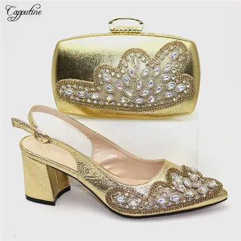 

Beautiful gold spring/autumn design pump shoes with clutch bag set for wedding/party CR175, heel height 7.5cm, 5 color