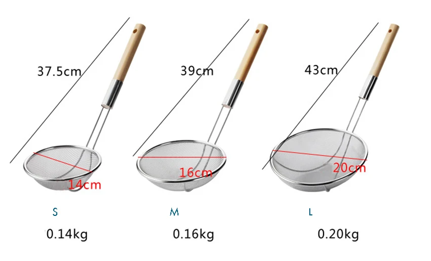 Тонкая нержавеющая сталь высокопробная арматурная сетка, фильтр грубой очистки, дуршлаг-сито с деревянной ручкой для Кухня Еда рис паста Лапша 14/16/20 см