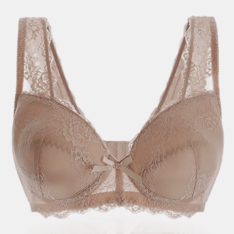 

Women's Full Figure Lightly Lined Underwire Seamless Lace Balconette Bra 34 36 38 40 42 44 A B C D