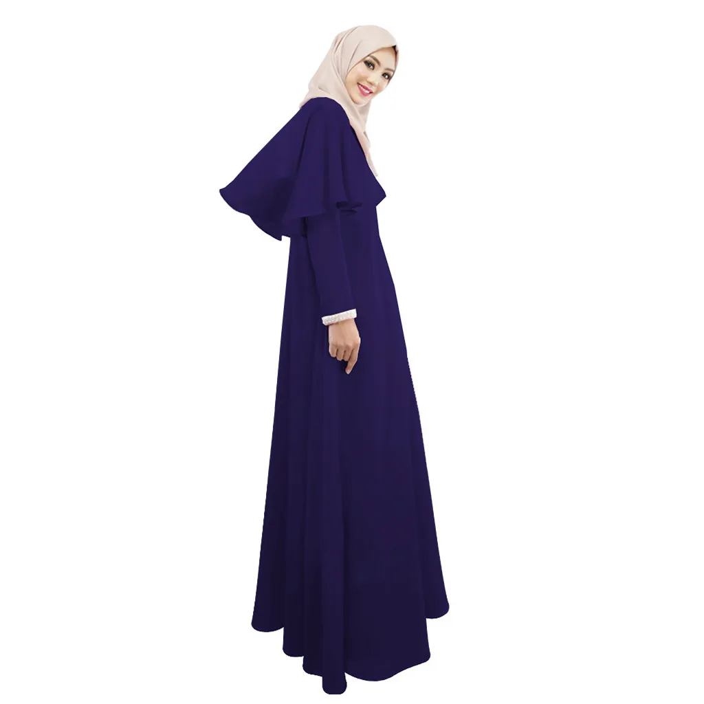 Arab Vestidos Long UAE Abaya Dubai Kaftan KimonoCotton Maxi Muslim Shawl Bodycon Hijab Dress Women Turkish Islamic Clothing 11.4 - Цвет: Blue
