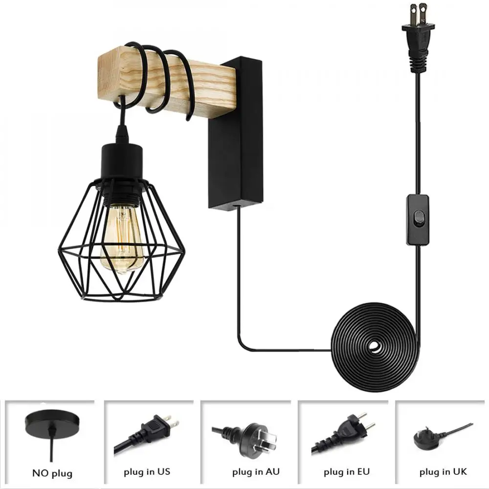 Retro Wall Sconces Light Wall Lamp Plug in Cord with On Off Switch Indoor Lamps 