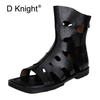 

High Quality Genuine Leather Women Sandals Strappy Open Toe Summer Gladiator Flat Sandals Roman Bandage Casual Ankle Boots Shoes