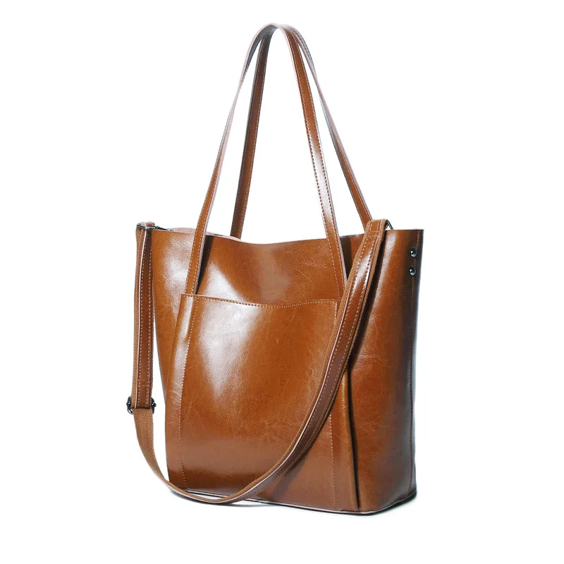 SMILEY SUNSHINE, большая женская сумка на плечо из натуральной кожи, женская сумка, женские модные кошельки и сумки, ручная сумка - Цвет: brown