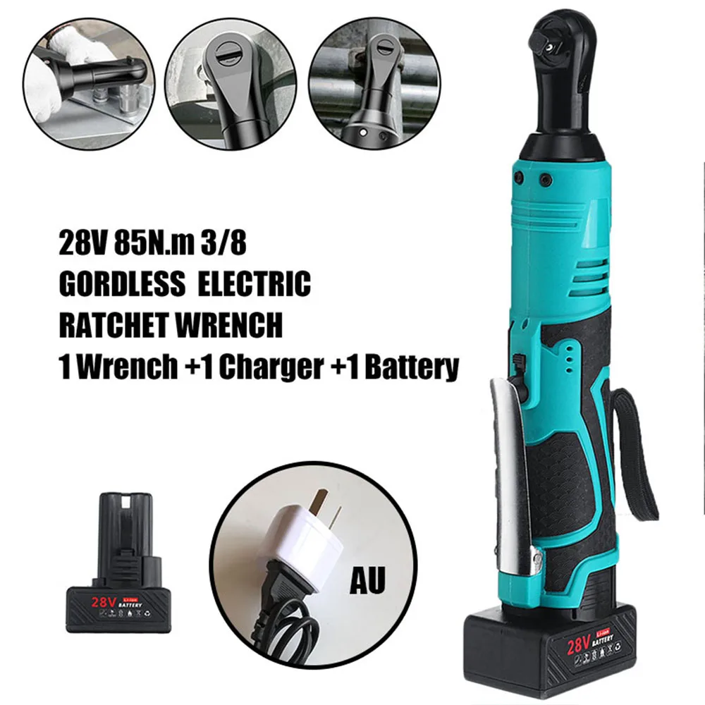 

28V 3/8inch 85N.m LED Right Angle Cordless Electric Ratchet Wrench Torque 260RPM With Battery US/UK/AU/EU Power Tools