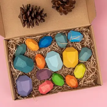 

16PCS Wooden Stone for kids Building Block Creative toy Stacking Game Rainbow Toy