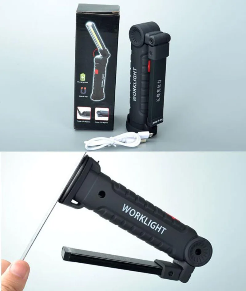 USB Перезаряжаемый мощный светодиодный светильник-вспышка COB вспышка светильник фонарь Портативный магнитный Фонарь подвесной светильник