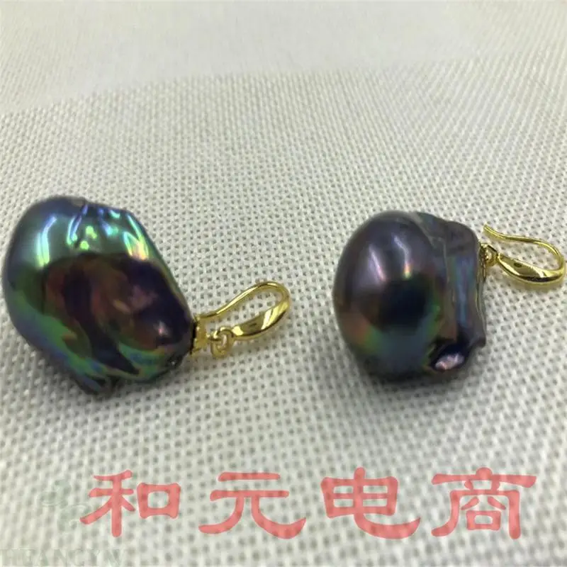 15-25mm Huge Purple Baroque Pearl Earrings  18k Gilded Plating Twopin Party Hand-made Aurora South Sea Loose