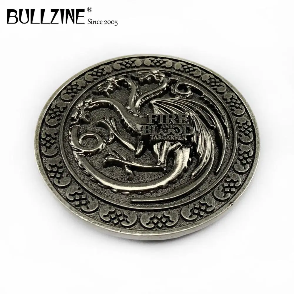 Пряжка для ремня Bullzine fire and blood dragon с античной серебряной отделкой FP 03686 шириной 4