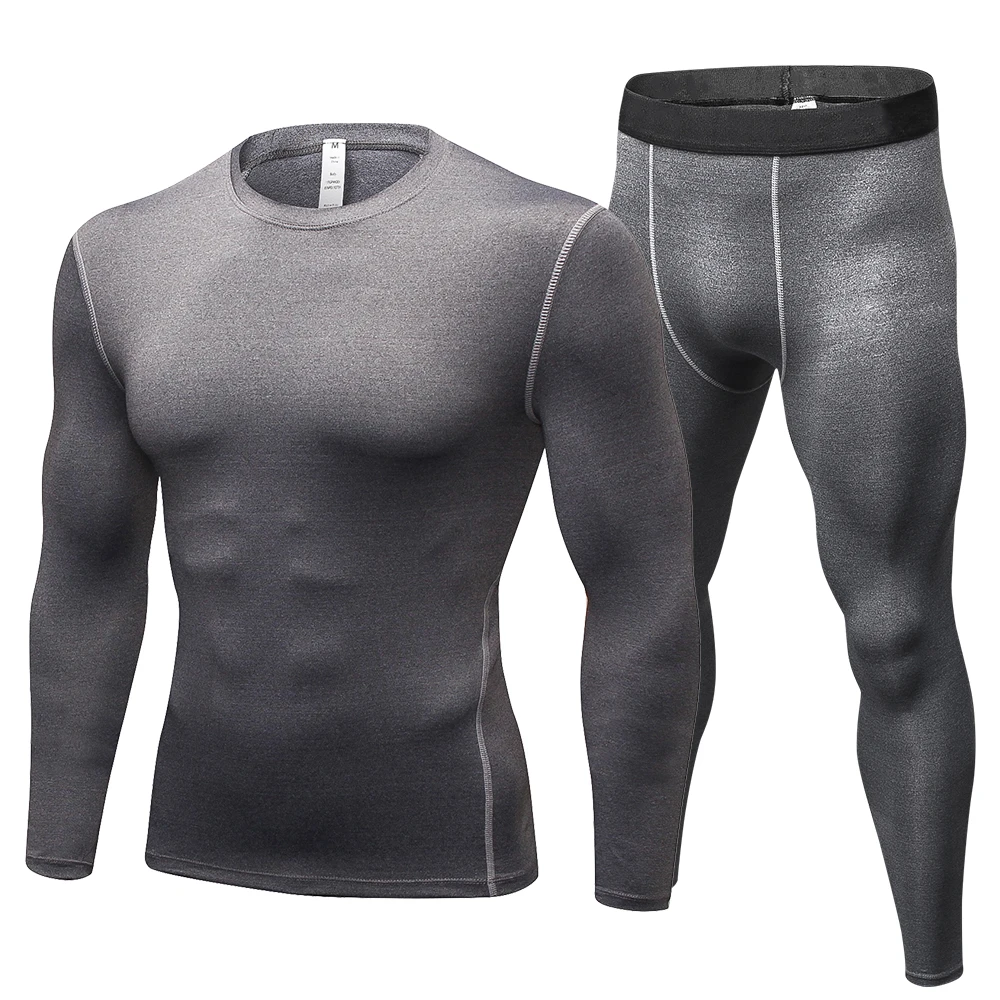 Motorcycle Men's Thermal Underwears sets Sport Quick drying Skiing Warm Base Layers Tight Long Tops& Pants Sportswear Underwear - Цвет: Gray-set