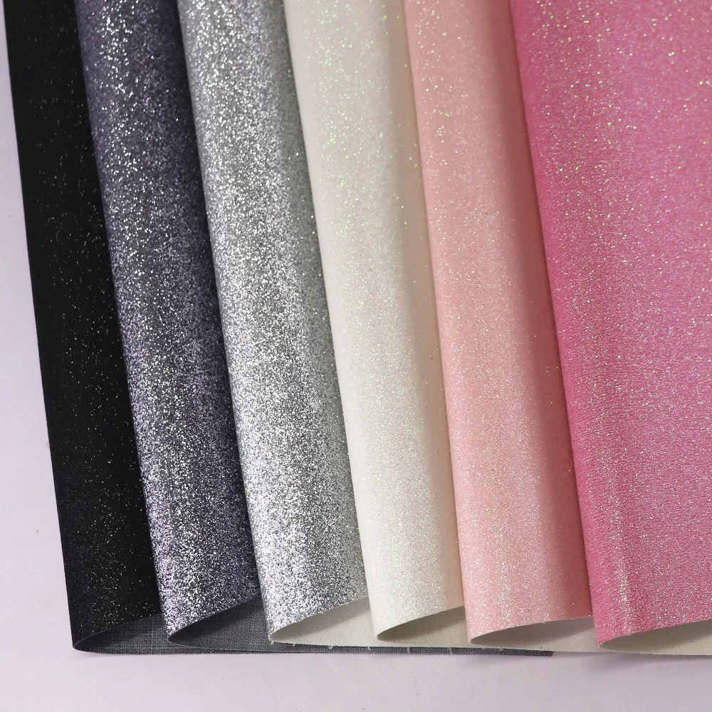 Plain Glitter Fabric Faux PU Leather For Craft Sewing Bow DIY Leather Fabric