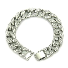 Мужской браслет в стиле хип-хоп с кубинским звеном, золотые, серебряные стразы, мужские браслеты, уличные ювелирные изделия