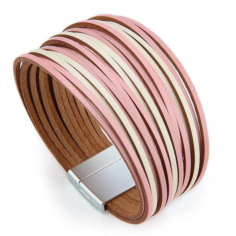 Leather Bracelet WYBU Mixed Color Multilayer Women Handmade Leather Bracelet Magnet Buckle Wide Fashiion Jewelry