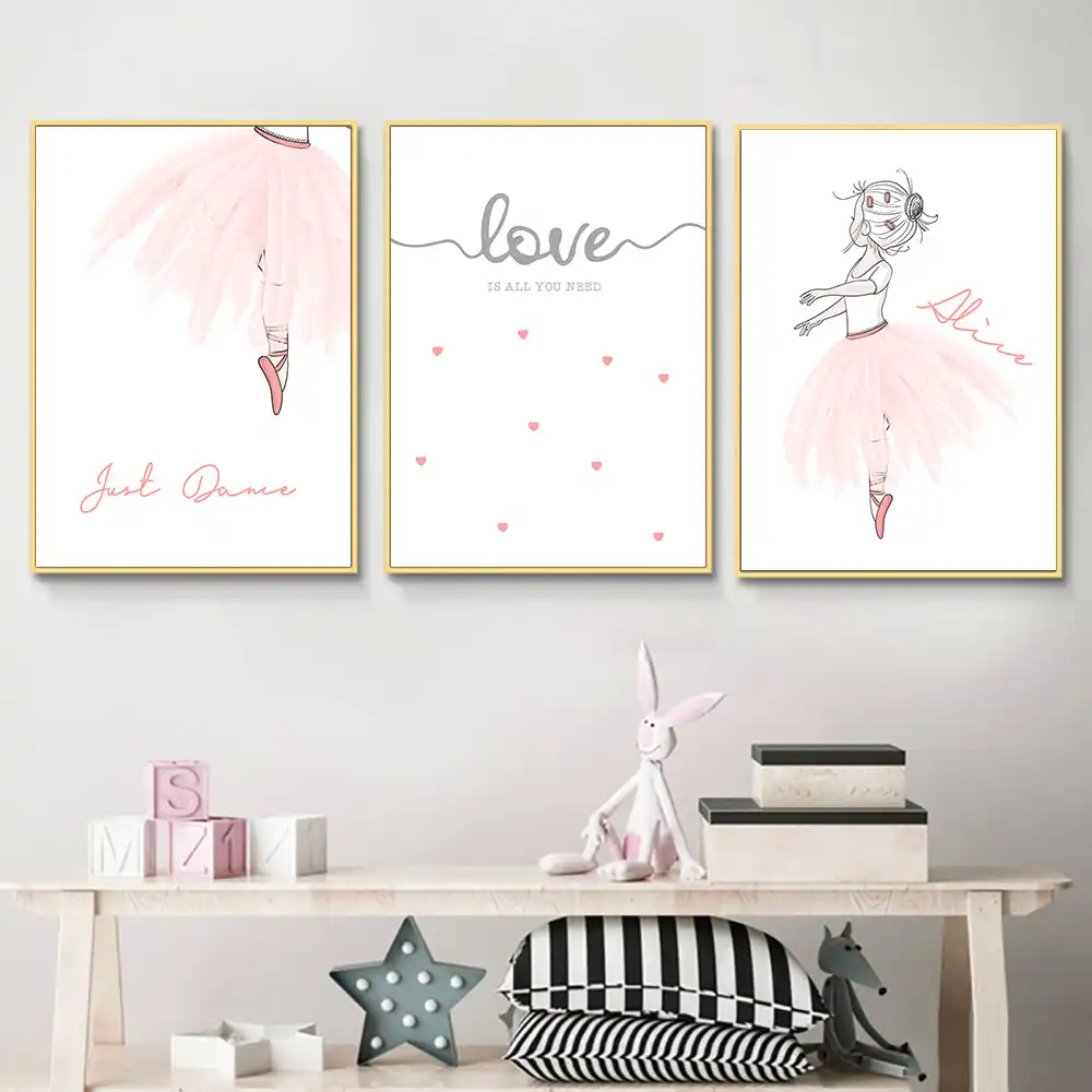 Baby Room Poster Nordic Swan Canvas Painting Pink Heart Nursery Wall